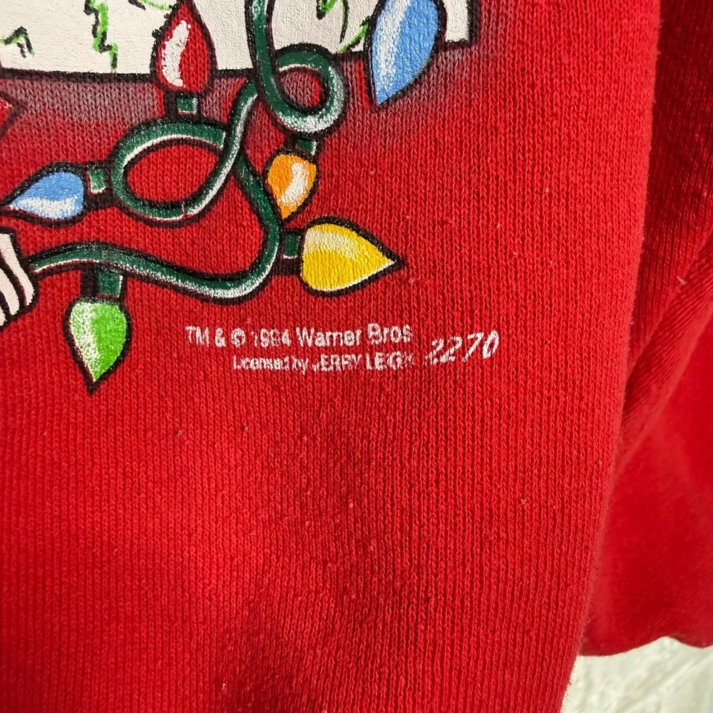 Vintage 1994‎ Jerry Leigh Looney Tunes Christmas Sweatshirt Sylvester Tweety Red